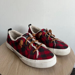 Women's Sperry Top-Sider Sneakers Size 8.5 Red Black Plaid